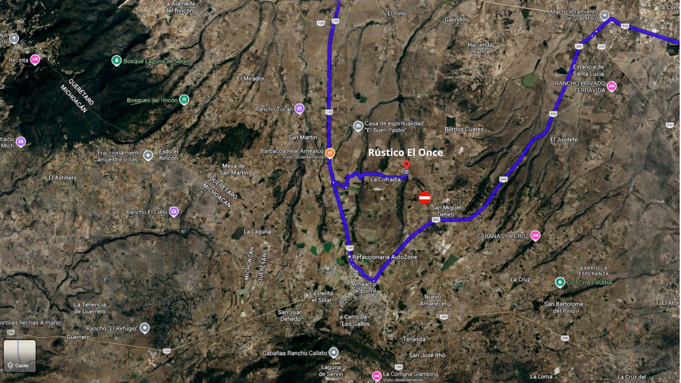 Mapa con rutas a Rústico El Once